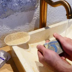 Savon exfoliant au karité, coco, pépin de raisin, vanille, patchouli et lave volcanique