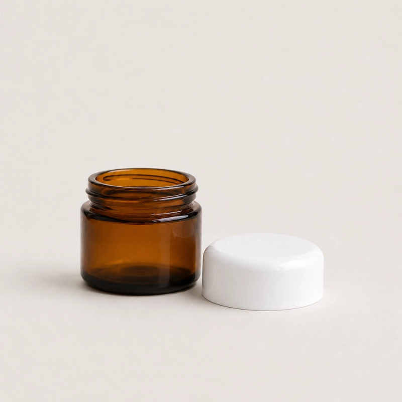 Pot en verre ambré 30 mL capuchon blanc | Contenant cosmétique