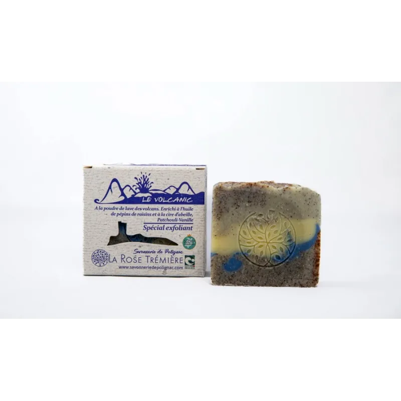 Savon exfoliant au karité, coco, pépin de raisin, vanille, patchouli et lave volcanique